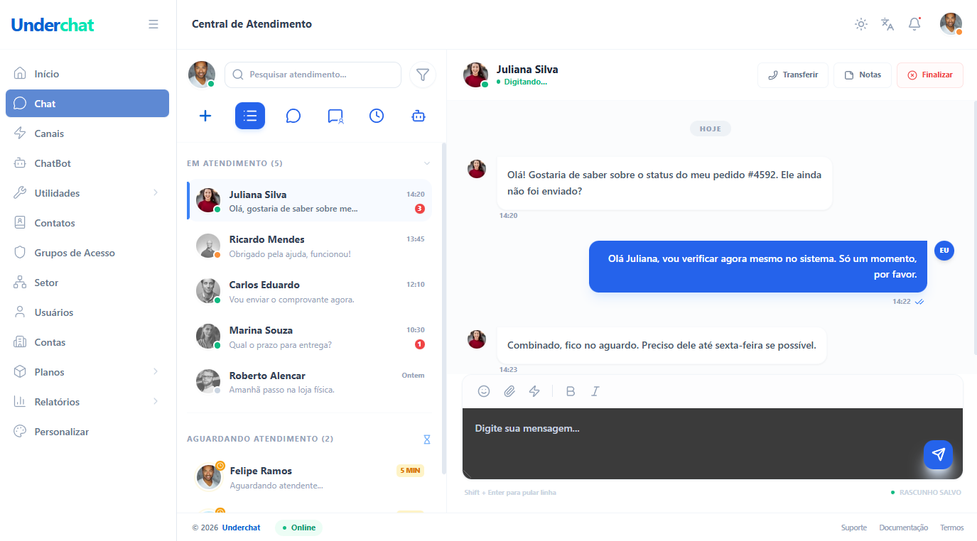 Central de atendimento WhatsApp com múltiplos atendentes