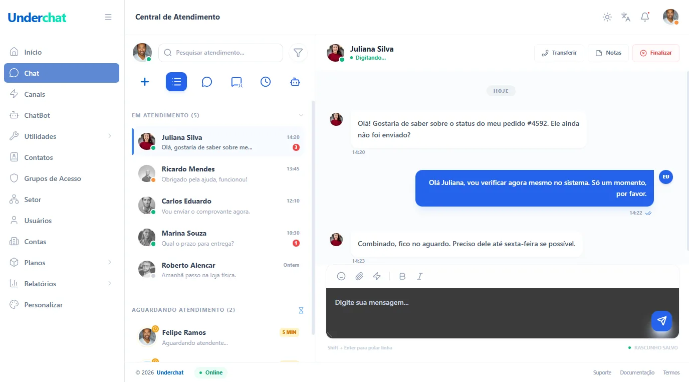 Central de atendimento WhatsApp com múltiplos atendentes