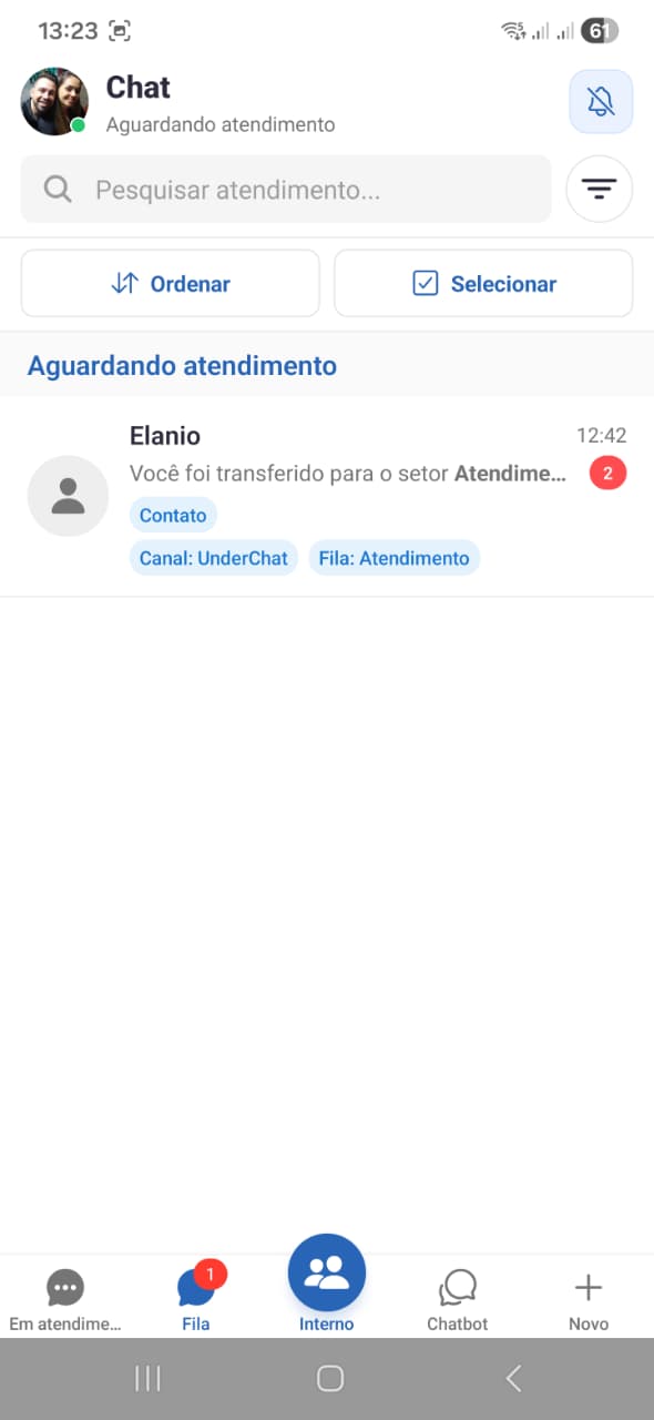 Filas de atendimento no aplicativo UnderChat