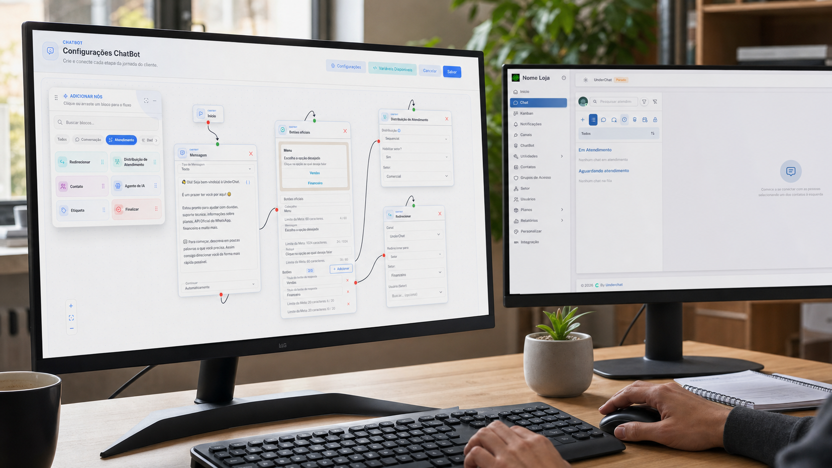 Tela real da UnderChat para criar chatbot no WhatsApp e automatizar o atendimento ao cliente