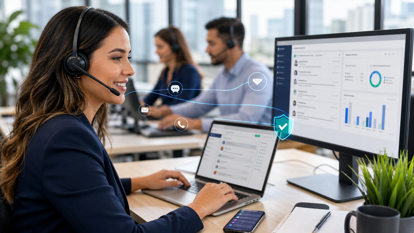 Equipe usando plataforma de atendimento no WhatsApp com API oficial