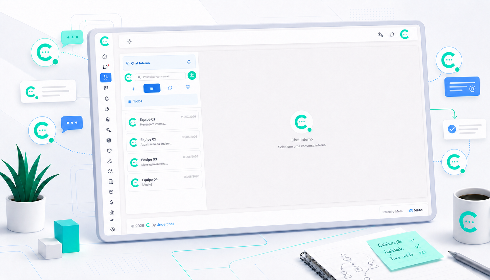 Supervisora configurando permissões de atendentes no WhatsApp por perfil e equipe