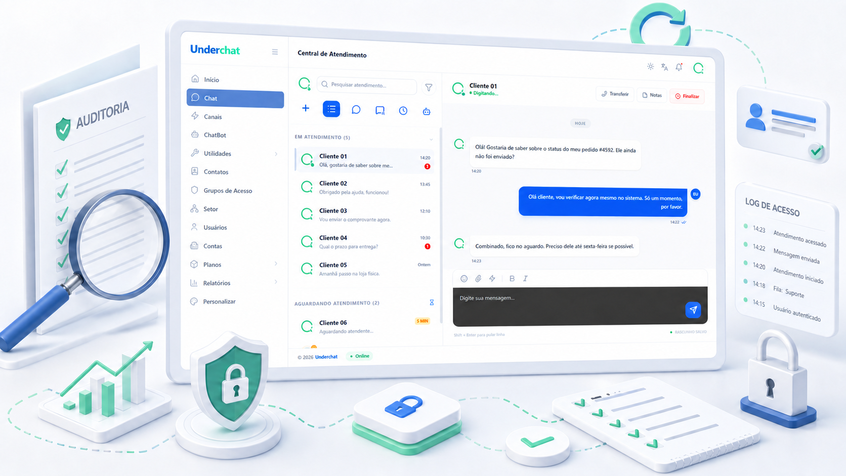 Especialista realizando auditoria de conversas no WhatsApp com critérios de qualidade