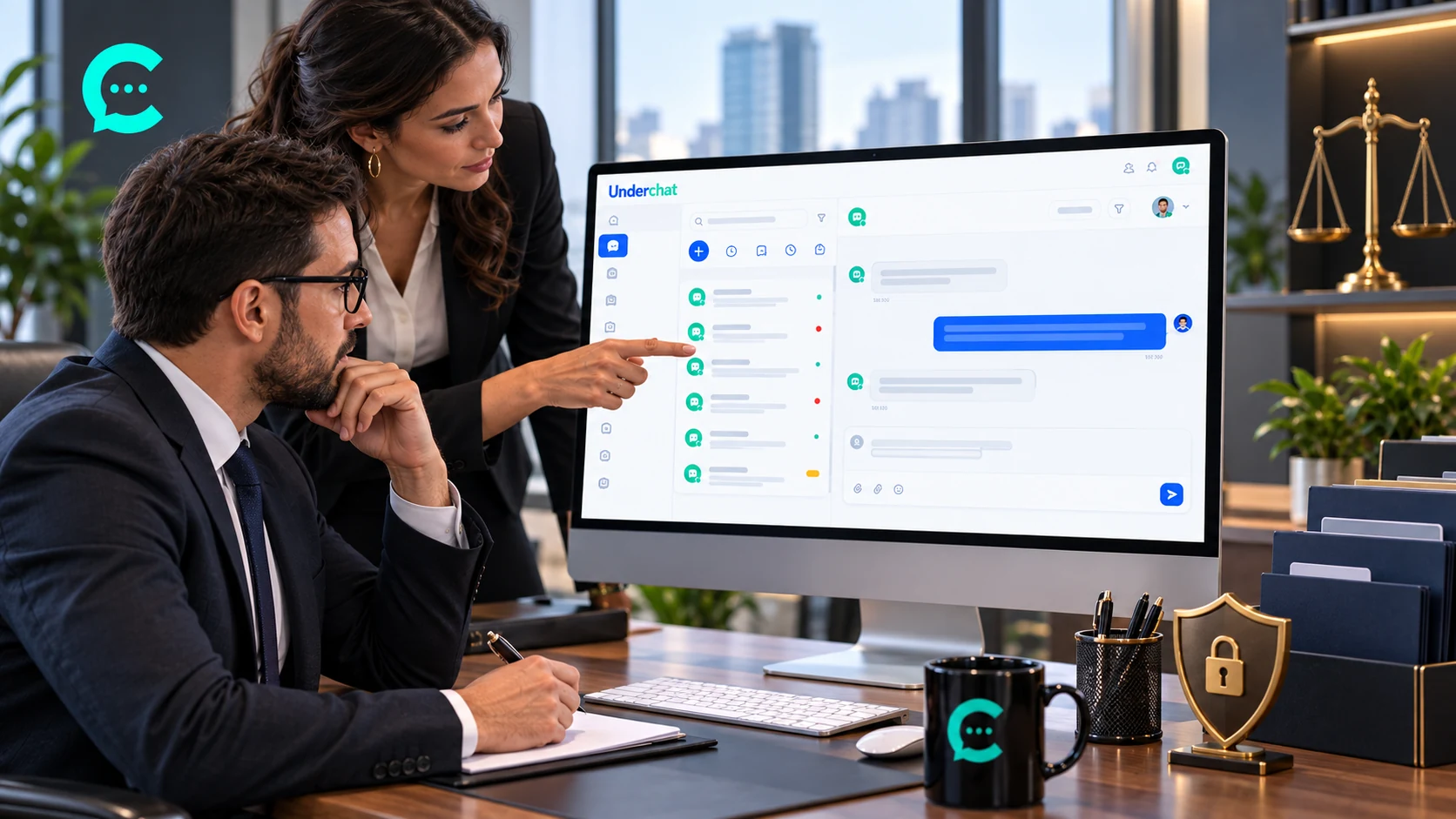 WhatsApp para advogados — capa final 2026 Advogados usando a central de atendimento UnderChat com organização e confidencialidade
